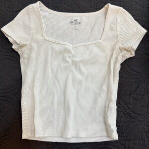 Hollister Women's Cream Waffle Knit Short Sleeve Top